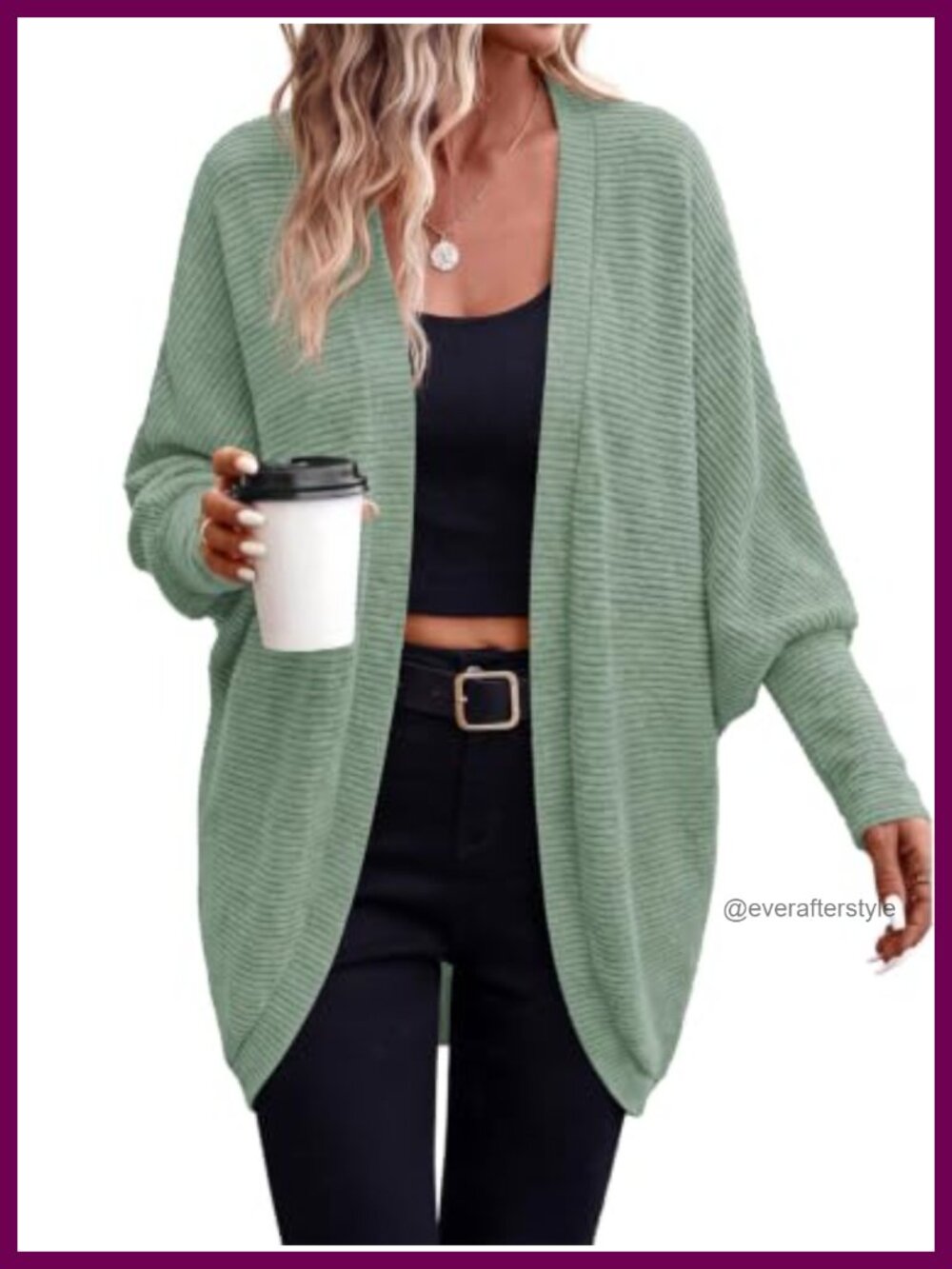 Batwing Sleeve Lightweight Ribbed Knit Open Front Cardigan Sweater